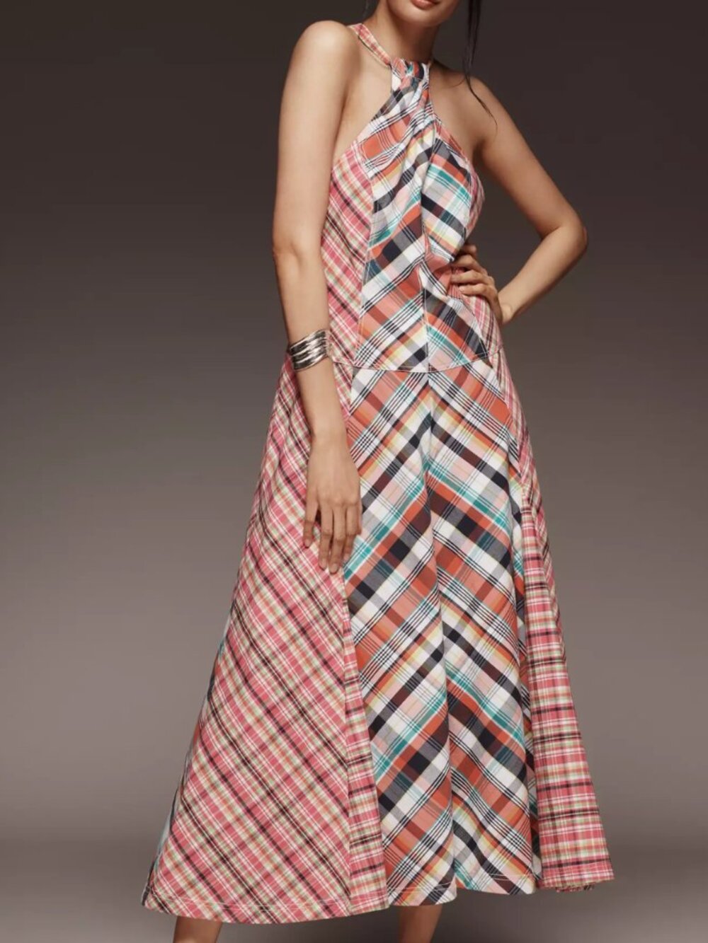 Anthro PILCRO Patchwork Halter Midi Cotton Dress XXSP Vibrant Multicolor Plaid